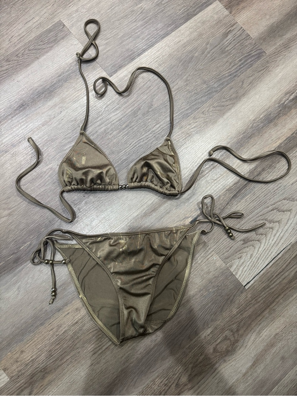 Vintage Y2K Guess collection M bikini set Marciano Olive green Gold beads
